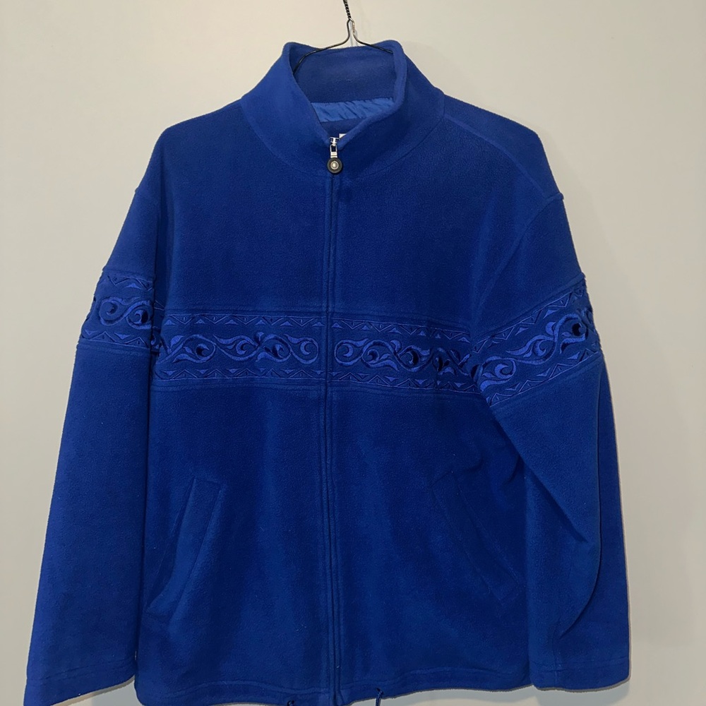 Dressbarn Blue Teddy Jacket with Stand-Up Collar
